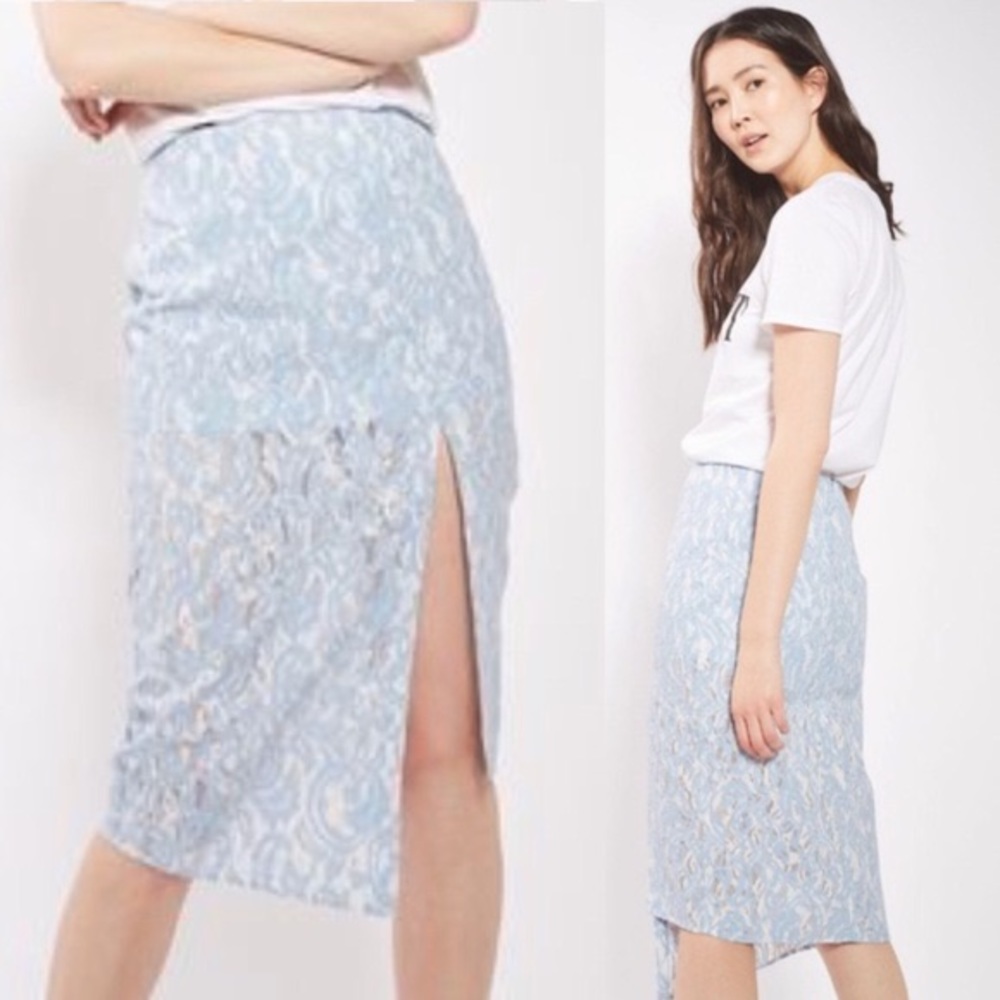 Topshop Baby Blue Lace Pencil Skirt